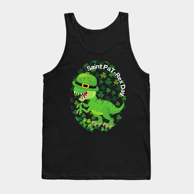 Happy Saint Pa T-Rex Day St Patrick's day Funny Punny with shamrocks and a hat Tank Top by Apathecary